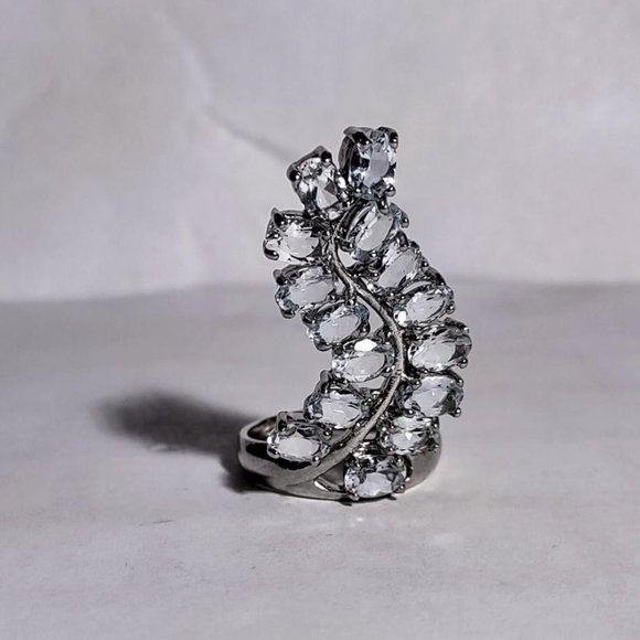 Size 7.75 Sterling Silver 925 Aquamarine Statement Ring ~7.7 grams - Picture 1 of 7